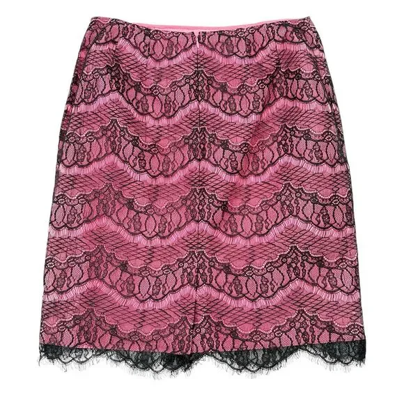 Rickie Freeman Teri Jon Skirt Size 12 Pink Silk Lace Whimsigoth Goth Fairycore - Picture 2 of 9